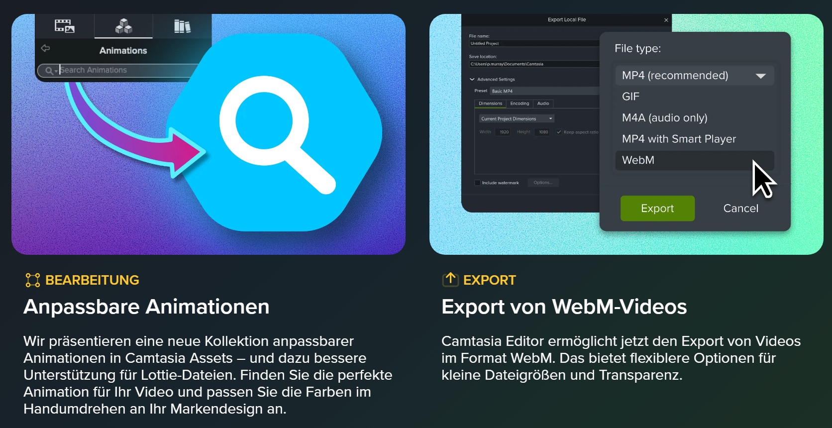 6a96977d2651967229aeef69 Neue Funktionen in Camtasia 2026: anpassbare Animationen und WebM-Export