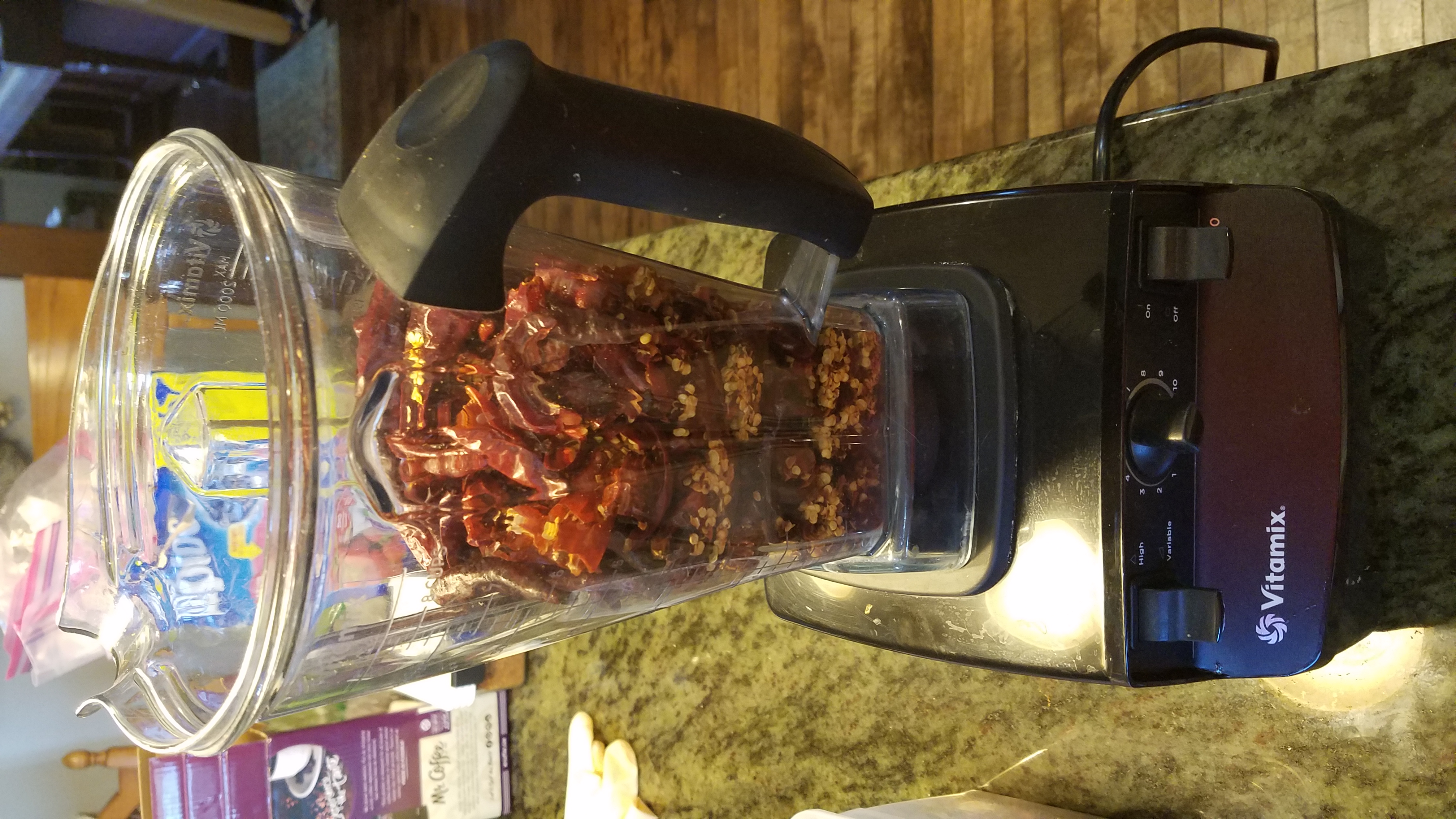 photo of smoked cayenne peppers in blender
