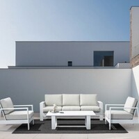 Salotto Da Esterno In Alluminio Divano 3 Posti 2 Poltrone Con Tavolino Baltic Bianco Bizzotto