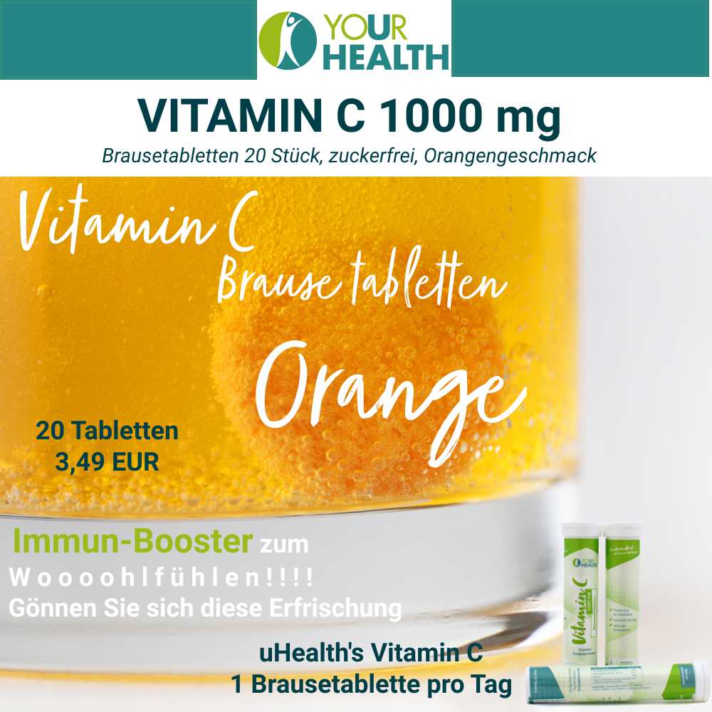 uHealth VITAMIN C 1000mg Brausetabletten: Immun-Booster. 20 Tabletten für nur 3,49 €