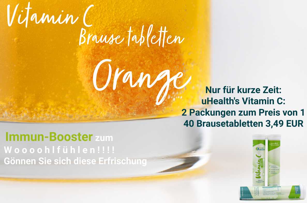 Immun-Booster: Vitamin C 1000mg, hochdosierte Brausetabletten. 2 Packungen = 40 Brausetabletten für nur 3,49 EUR.
