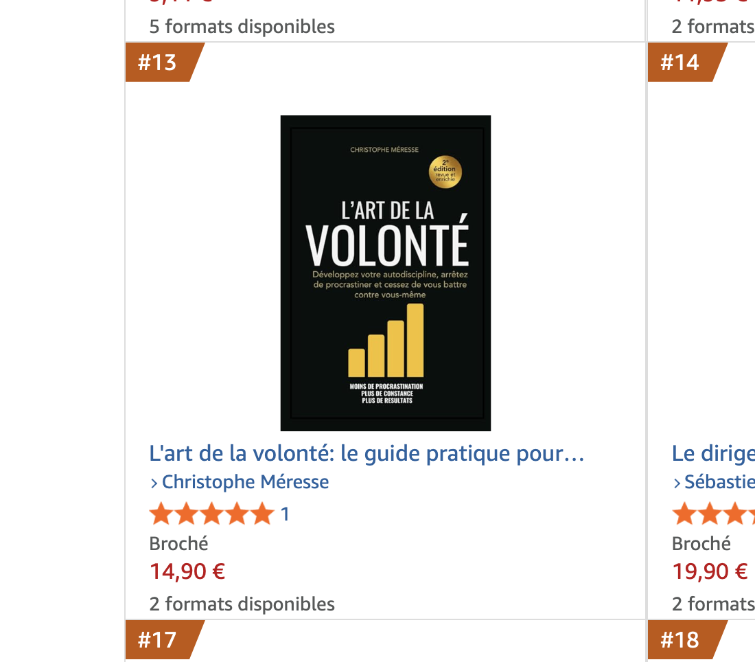 L’Art de la volonté à la 13e place des meilleures ventes Amazon dans la catégorie Prise de décision, le 18 septembre 2026