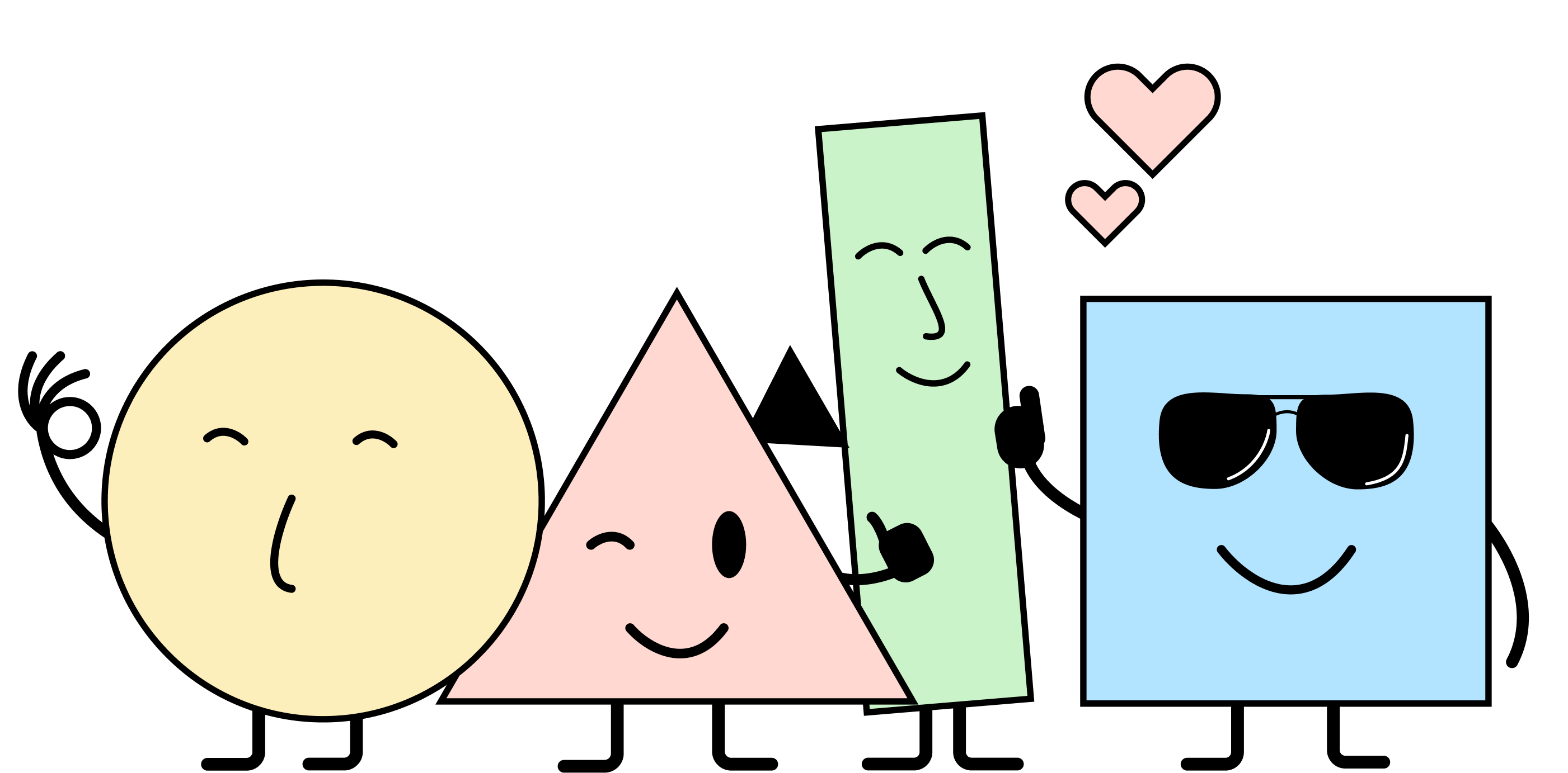 Unser 4 Maskottchen stehen glücklich nebeneinander und heben den Daumen!