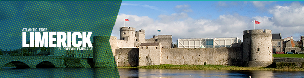 King John's Castle in Limerick City with the Limerick Edge Embrace logo overlaid