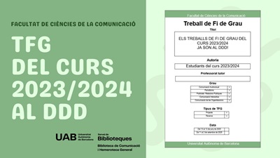 Cartell anunciant que els TFG del curs 2023/2024 han estat dipositats al DDD