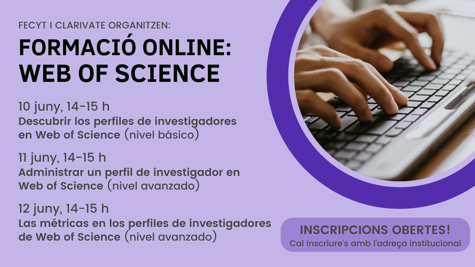 Cartell de les sessions formatives en línia de Web of Science de juny de 2025