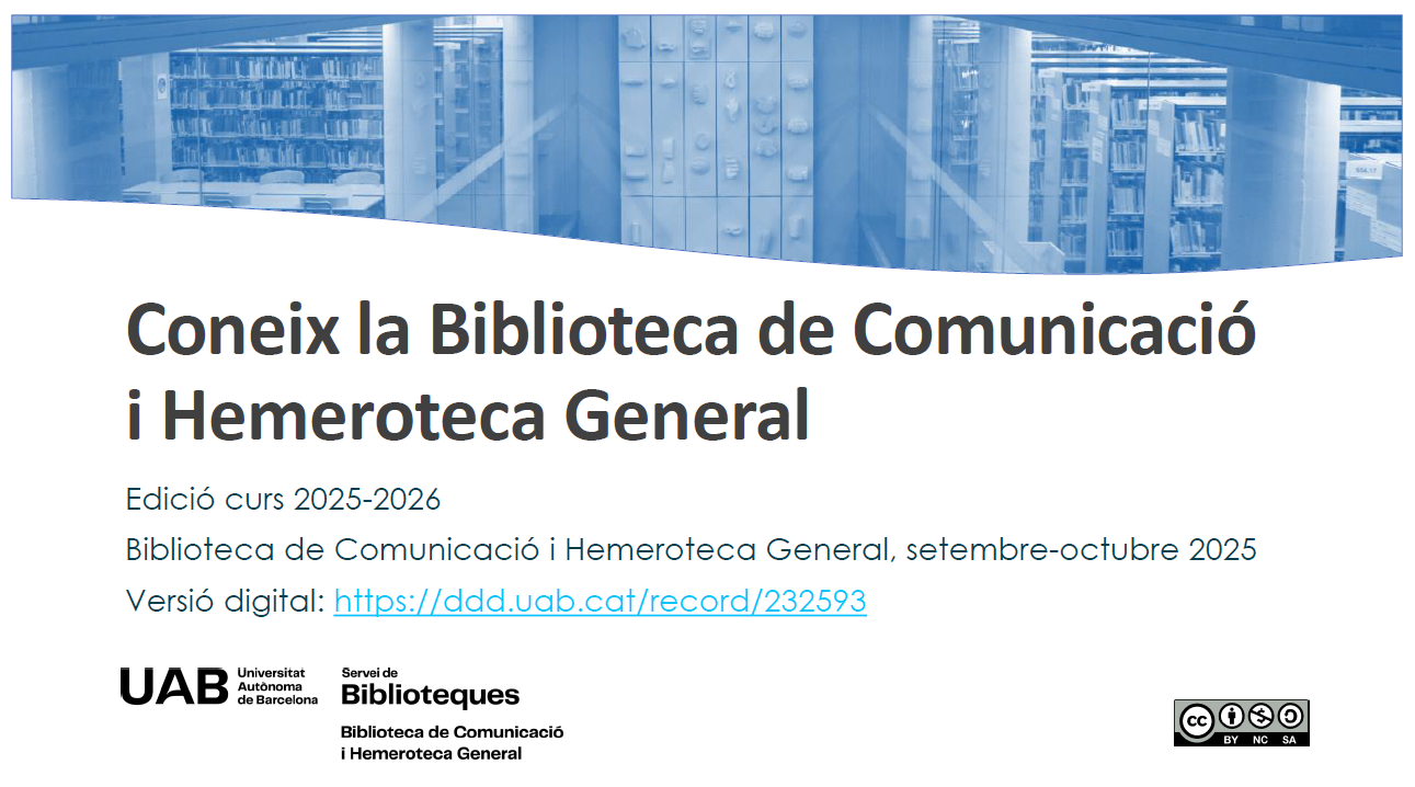 Portada de la presentació "Coneix la Biblioteca de Comunicació i Hemeroteca General"