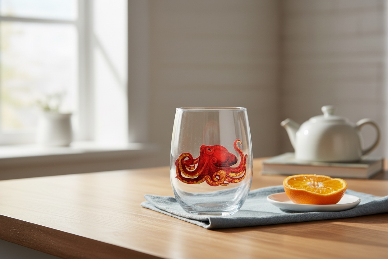 Hand-painted octopus stemless glass