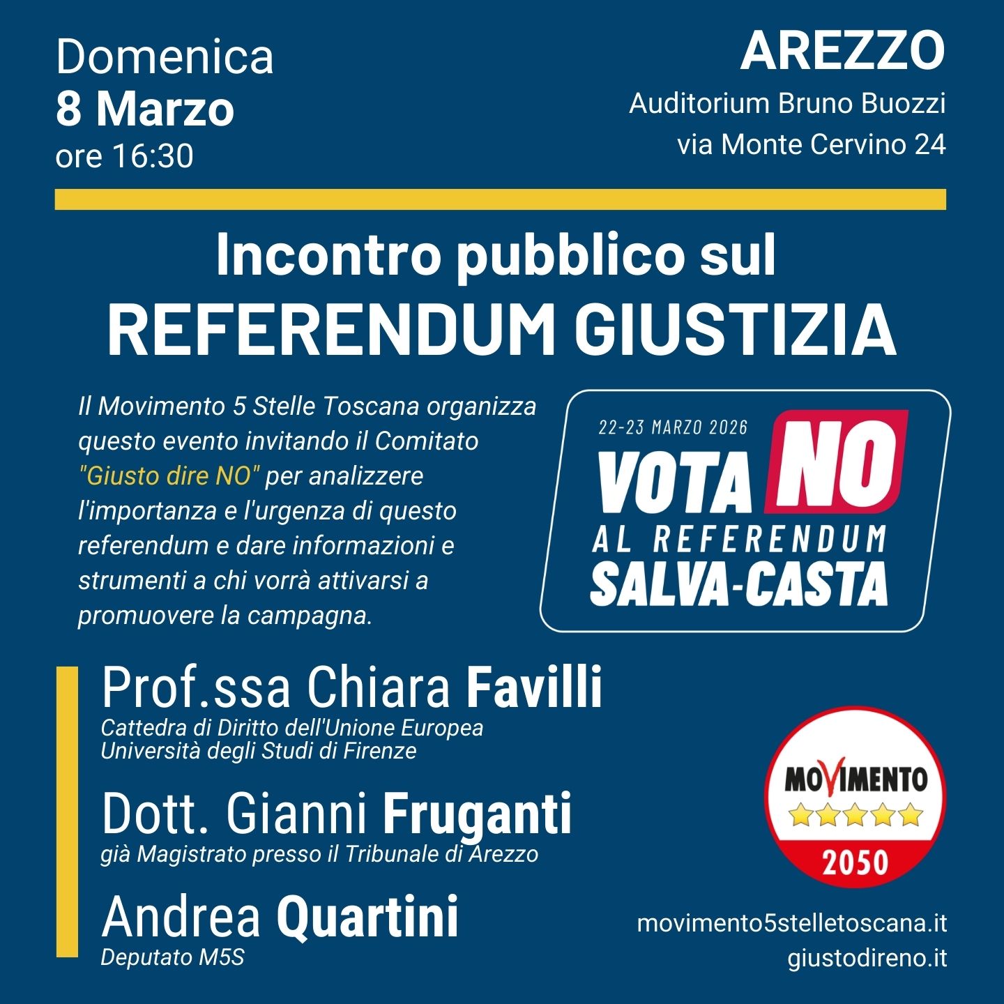 Referendum, ad Arezzo l’incontro pubblico per il No promosso dal Movimento 5 Stelle Toscana