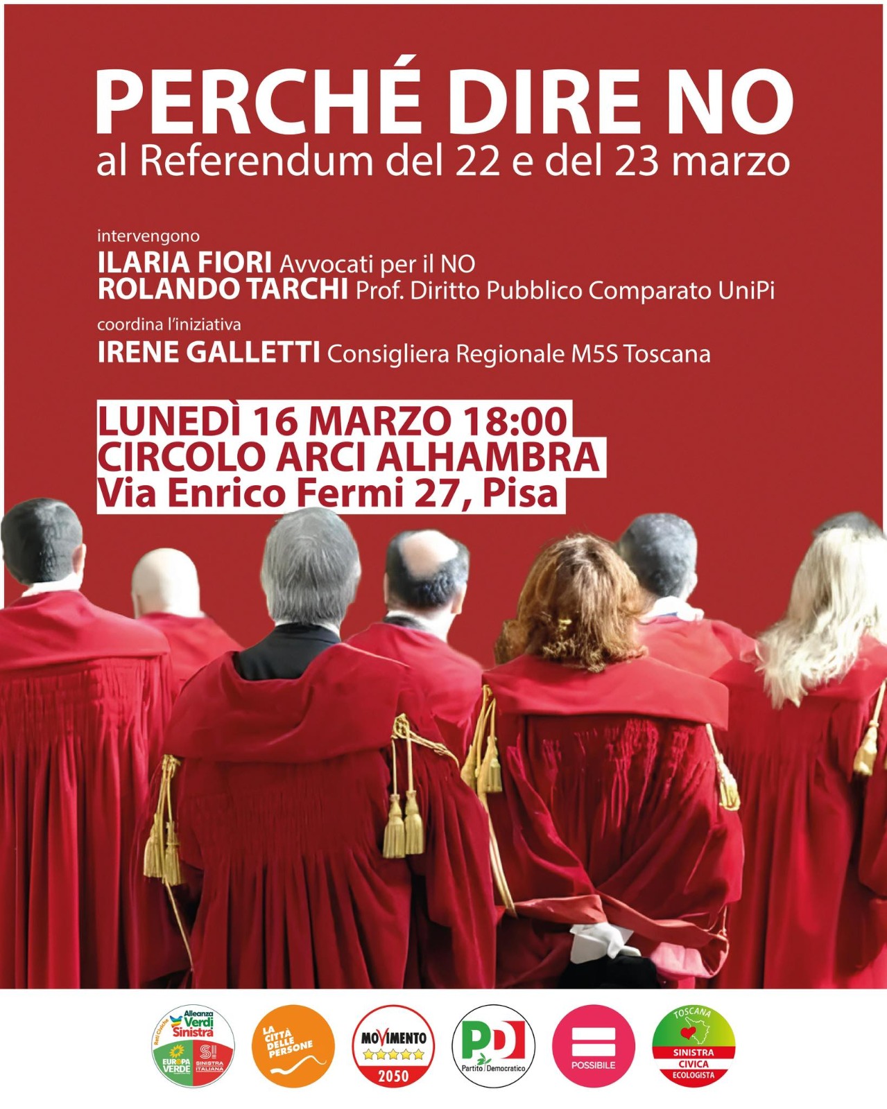 Pisa per il No al referendum, incontro con Irene Galletti, Rolando Tarchi e Ilaria Fiori