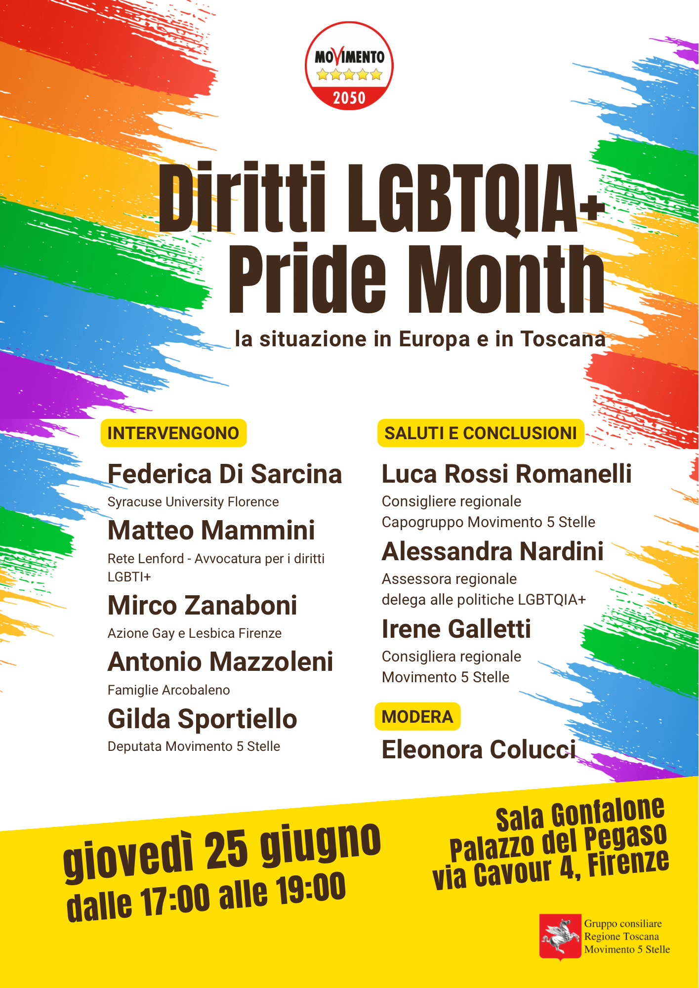 Diritti LGBTQIA+ tra Europa e Toscana: il Movimento 5 Stelle promuove un confronto pubblico in occasione del mese del Pride