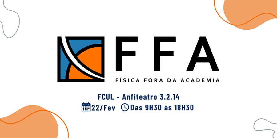Logótipo do evento "Física Fora da Academia" e respetiva data e local de realização