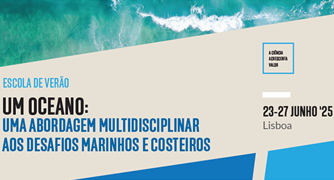 Título/data/local da Escola de Verão RedeMAR ULisboa 2025 e fotografia do mar