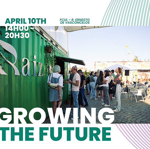Título "Growing the Future" e fotografia da Raiz Vertical Farms