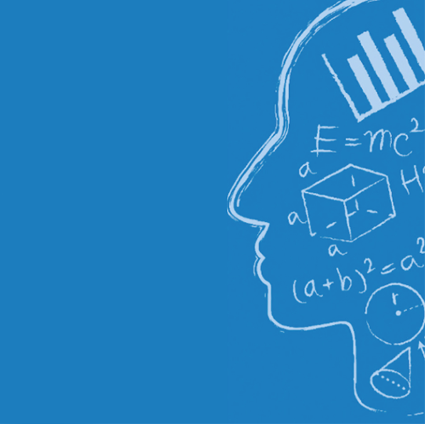 Representação da mente humana a pensar em fórmulas matemáticas