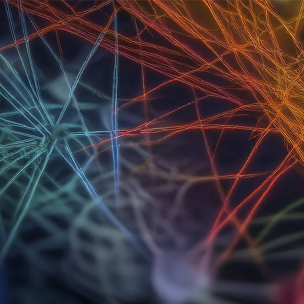 Imagem abstrata, em tons de azul e laranja