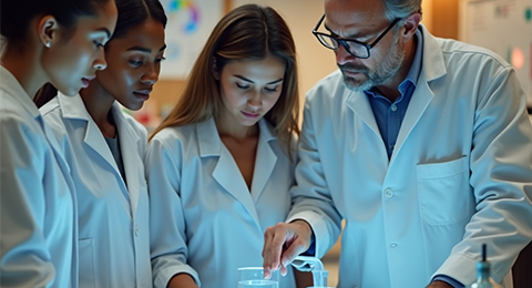 Quatro investigadores, em contexto laboratorial