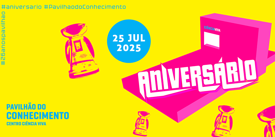 Título e data do 26.º Aniversário do Pavilhão do Conhecimento