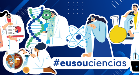 #eusouciencias e imagens ilustrativas de algumas áreas científicas