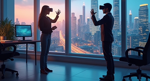 Duas pessoas a interagirem num contexto de realidade virtual