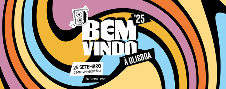 Logótipo da iniciativa de boas-vindas aos estudantes da ULisboa, sobre uma imagem abstrata