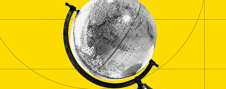 Bolsas Gulbenkian Mérito Globo terrestre, sobre um fundo amarelo