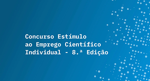 Título "Concurso Estímulo ao Emprego Científico Individual - 8.ª Edição", sobre um fundo azul