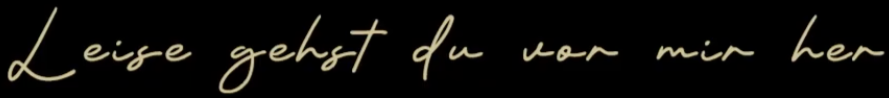 Handschriftlicher Schriftzug „Leise gehst du vor mir her“ in heller Schrift auf dunklem Hintergrund.