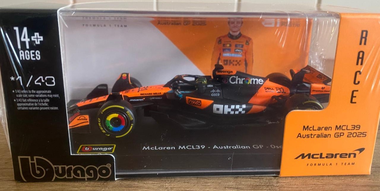 Miniatura McLaren MCL39 2025 escala 1:43 &mdash; Oscar Piastri O carro do renascimento