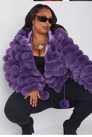 Pom Pom Puff Effect Faux Fur Jacket