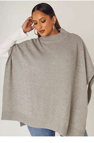 Ribbed Knit Mock Neck Cape