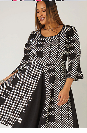 Checked Textured A Line Dress