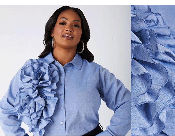 Ruffled Chambray Shirt