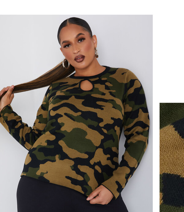 Camo Keyhole Sweater