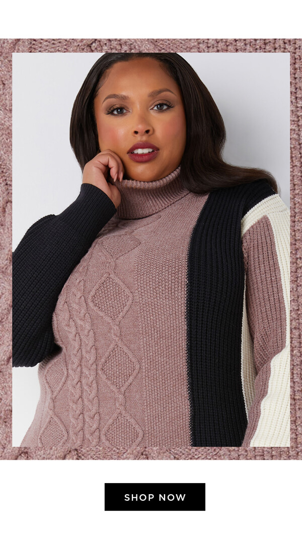 Colorblock Cable Knit Sweater