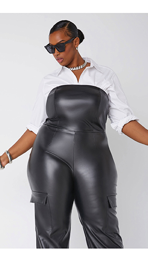 Strapless Faux Leather Jumpsuit