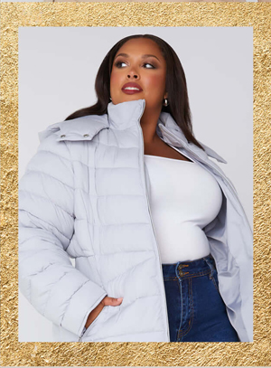 Hooded Ribbed Puffer Coat