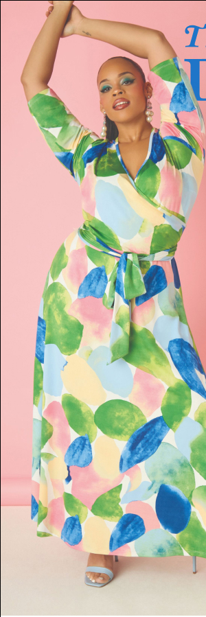 Watercolor Faux Wrap Maxi Dress