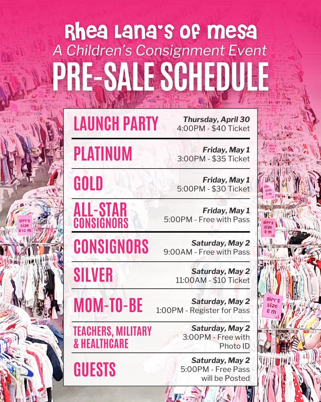 PRESALE SCHEDULE