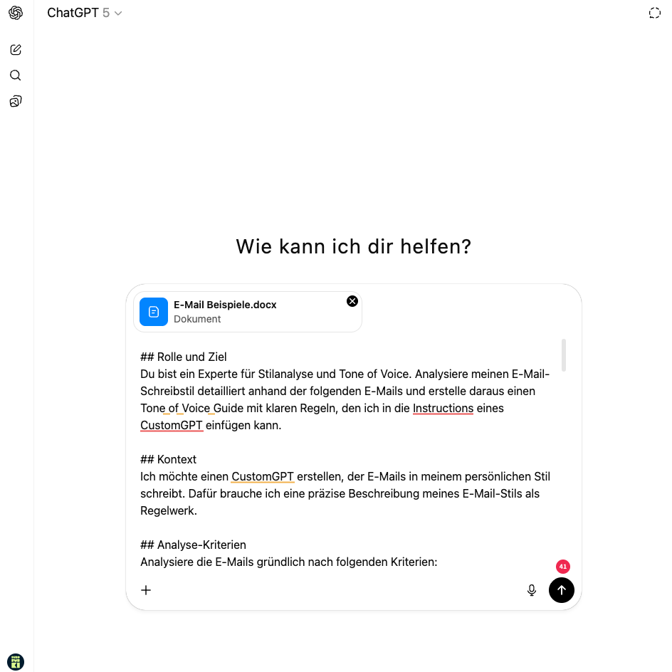 Auszug aus dem Prompt für die Tone-of-Voice-Analyse