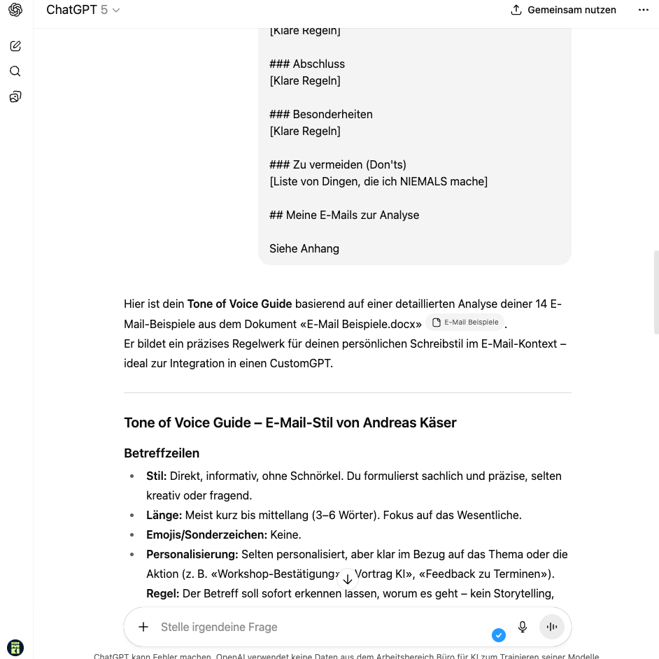 Beispiel für CustomGPT Instructions
