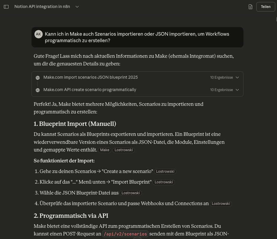 Weitere Konversation mit Screenshots