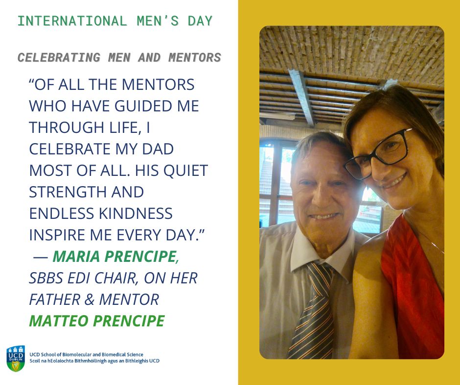 Dr Maria Prencipe smiling with her father Matteo Prencipe at a family celebration.