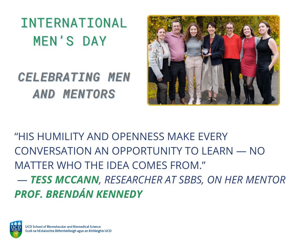 Professor Breandán Kennedy with Tess McCann and SBBS research group outdoors holding an award.