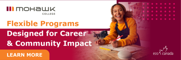 Banner promoting Royal Roads University’s Master’s Degree in Environmental Practice, featuring the Royal Roads University and ECO Canada logos, students in a classroom setting, and a “Learn More” call-to-action button.