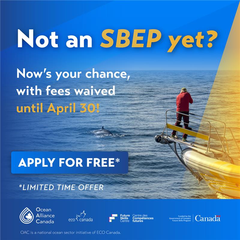 Promotional banner showing a person on a boat with text: “Not an SBEP yet? Apply for free until April 30.”