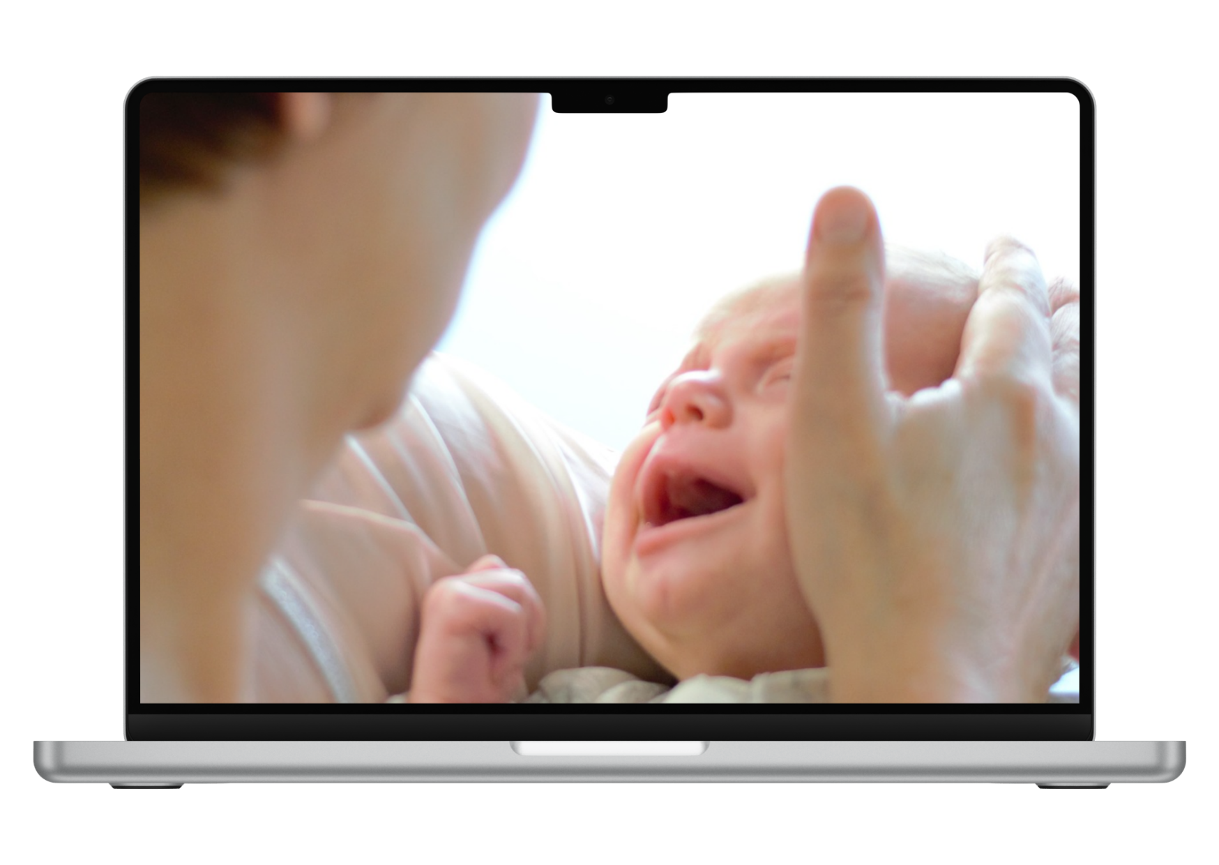 Frau mit weinendem Baby auf dem Arm