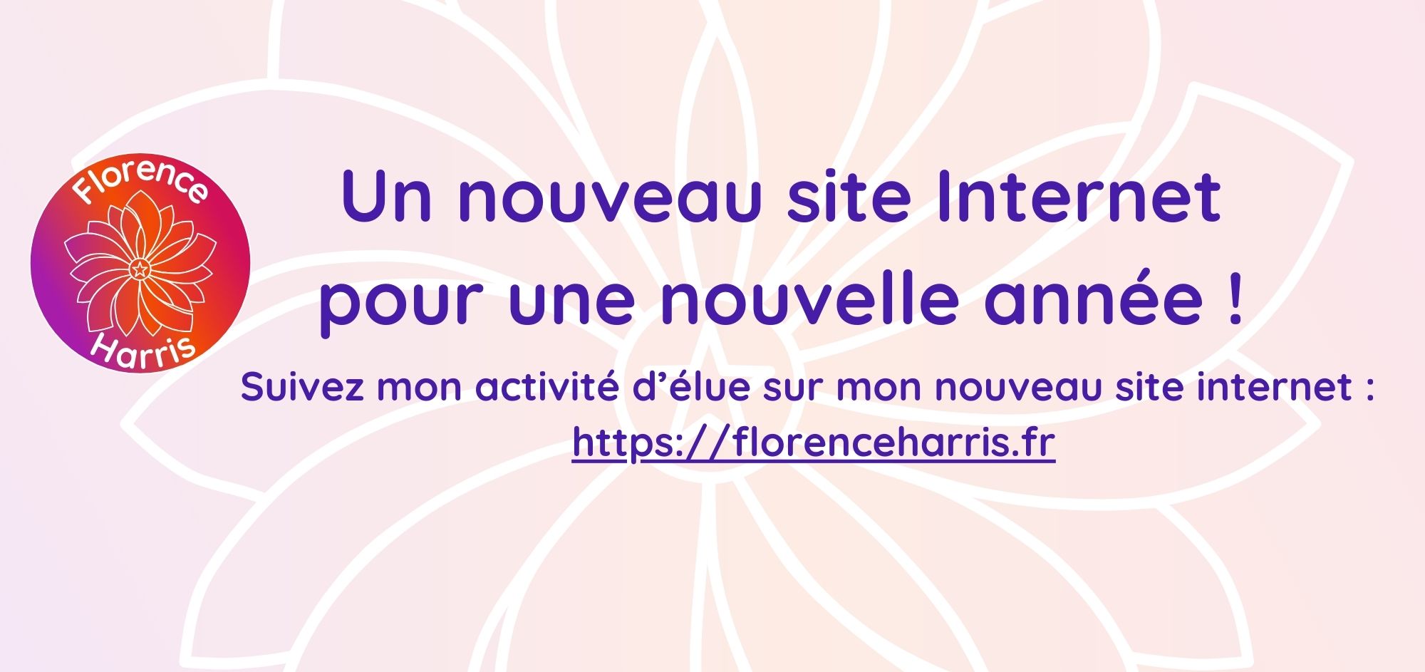 Verso de la carte de voeux avec le lien vers mon nouveau site internet : https://florenceharris.fr