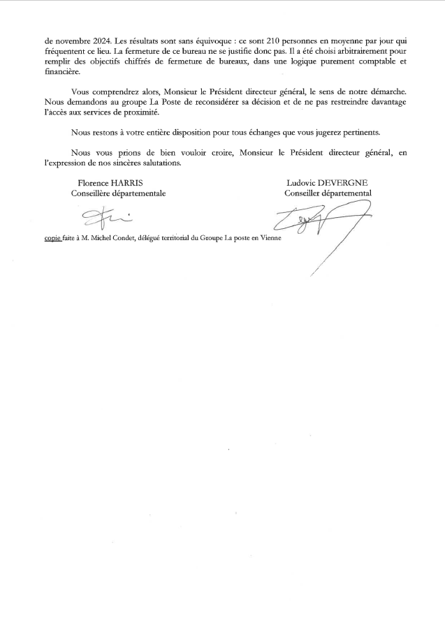 Lettre envoyée à M. Philippe Wahl (2e page)