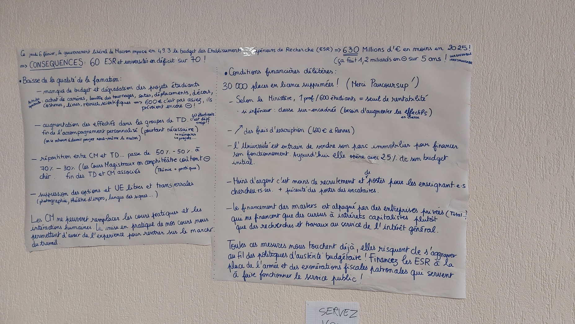 Liste des doléances et revendications des étudiant·es mobilisé·es